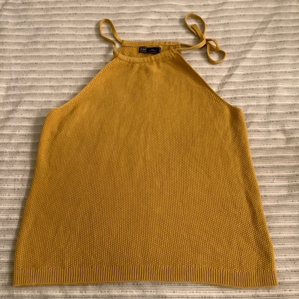 GAP Crochet Sleeveless Top Yellow Cotton GAP Knit Halter Tank Top